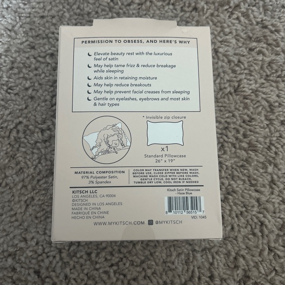 NWT Kitsch standard Satin Pillowcase - Haze Blue 1pc 36-19" - Picture 3 of 3